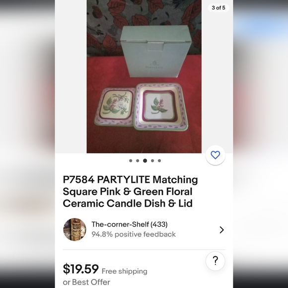 Vintage 3 piece collectable Party lite floral candle dish empty glass top - Picture 9 of 10